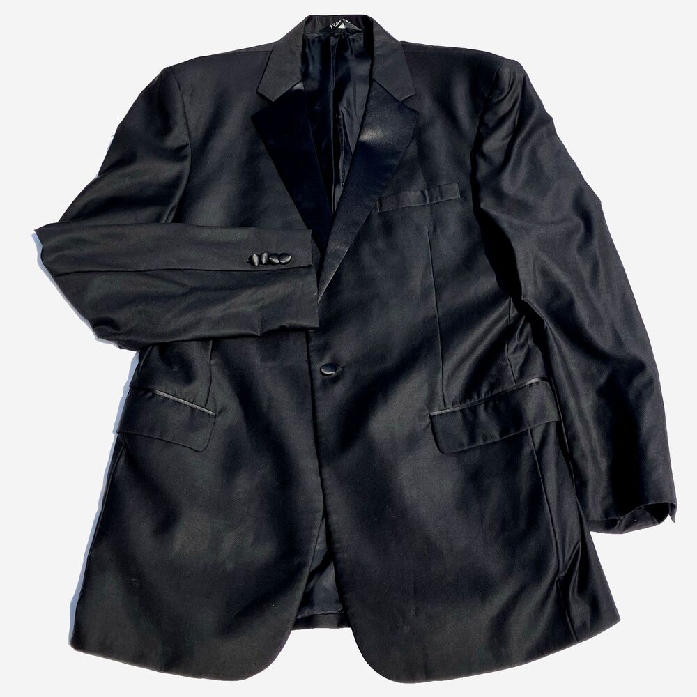 Jos A Bank Tuxedo Jacket Signature Wool Satin Trim 1 Button 44 XL Black *Read